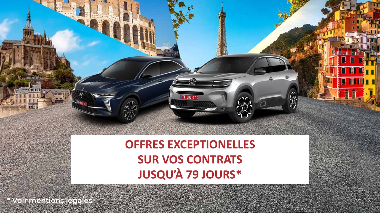 Pour une livraison du 08 septembre 2025 au 31 décembre 2025, bénéficiez de 400€ sur vos contrats de jusqu'à 79 jours